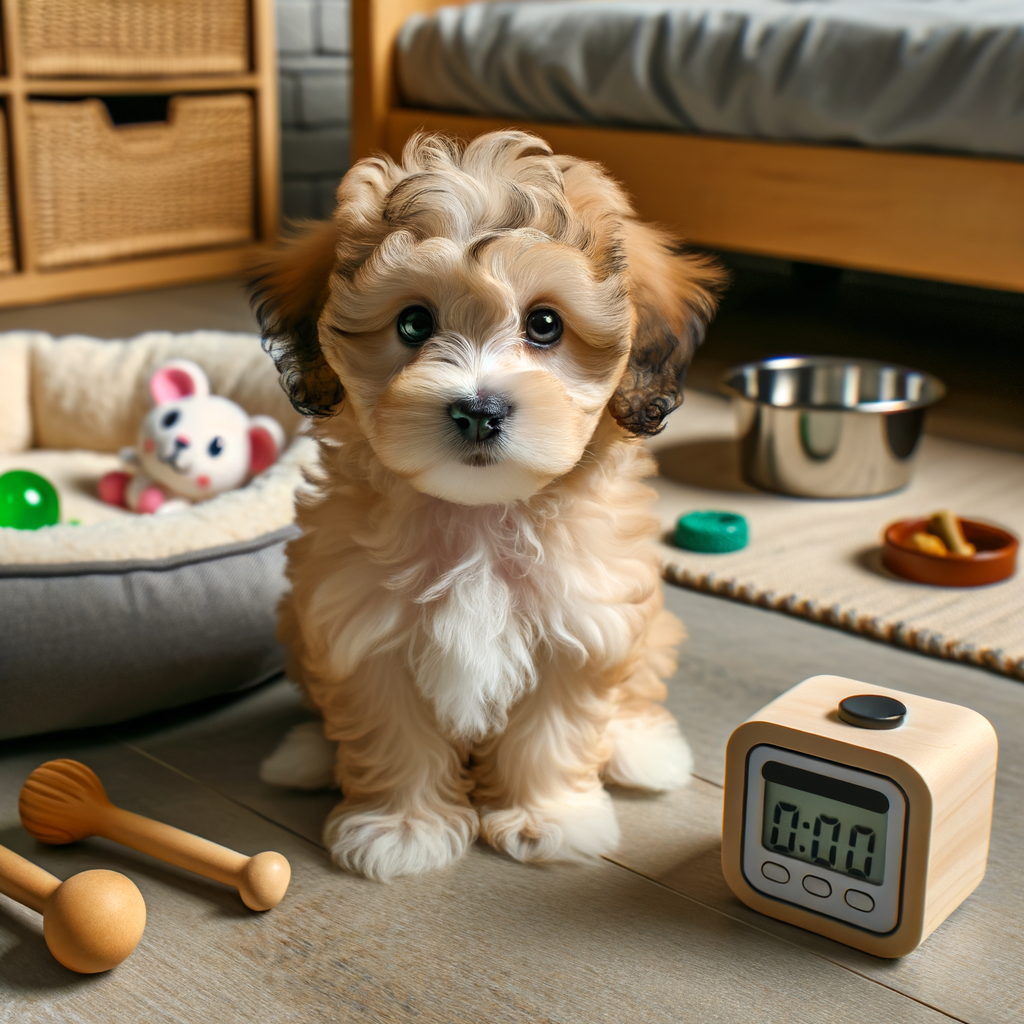 Maltipoo puppy demonstrating separation anxiety while safely left alone, indicating Maltipoo alone time duration and importance of Maltipoo solitude safety and independent behavior training.