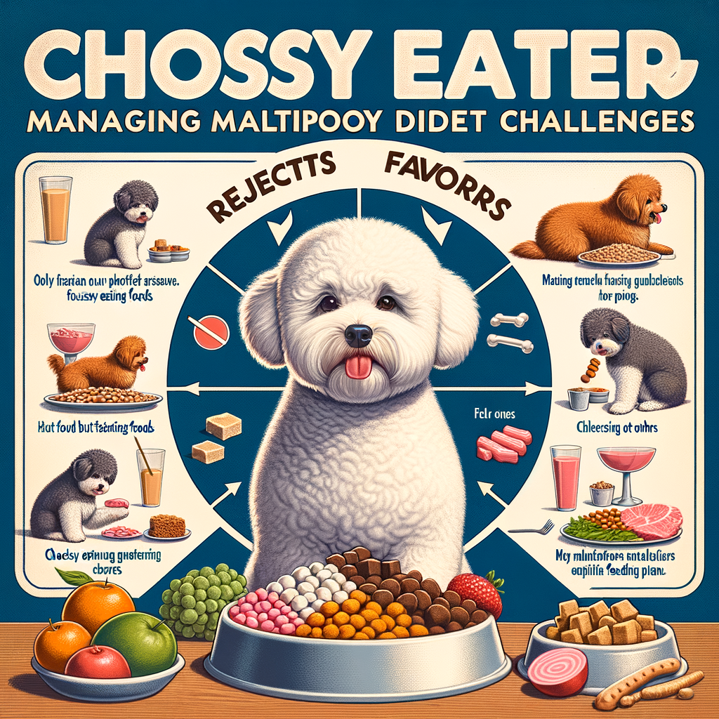 Maltipoo dog exhibiting picky eating habits, refusing certain food types, highlighting Maltipoo diet issues and feeding strategies for picky eater dog breeds.