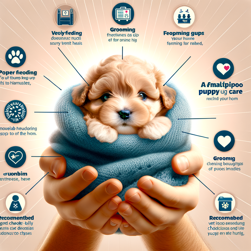 New Maltipoo puppy experiencing puppy love, with visual guides on early months Maltipoo care, emphasizing the importance of Maltipoo puppy care tips.