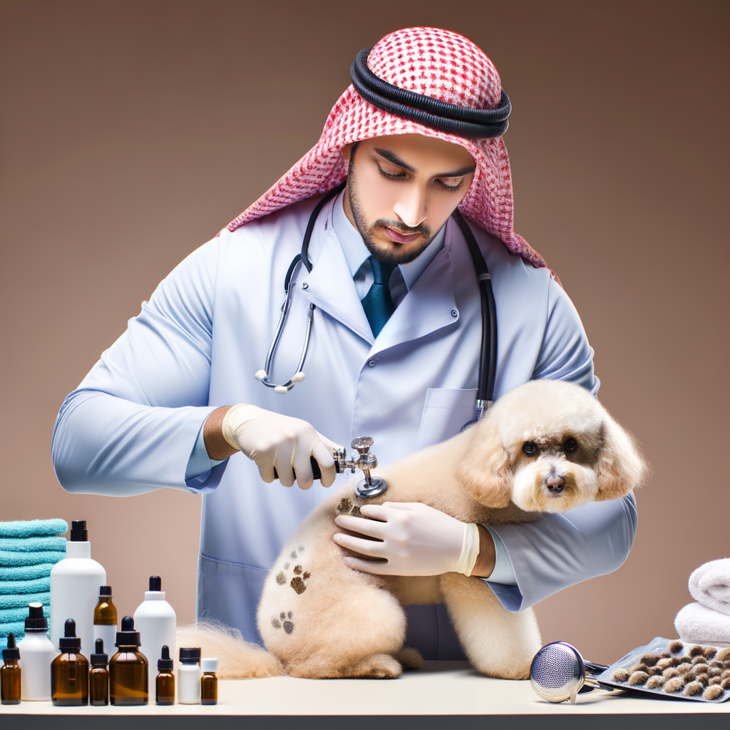 Veterinarian examining Maltipoo scratching causes and showcasing treatments for Maltipoo skin issues, demonstrating itch-free Maltipoo as a result of proper skin care and allergy symptom management.
