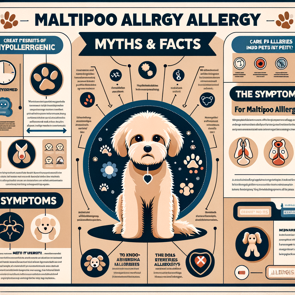 Infographic debunking Maltipoo allergy myths and presenting Maltipoo allergy facts, including hypoallergenic Maltipoos, Maltipoo allergy symptoms, and Maltipoo allergy care for comprehensive Maltipoo breed allergy information.