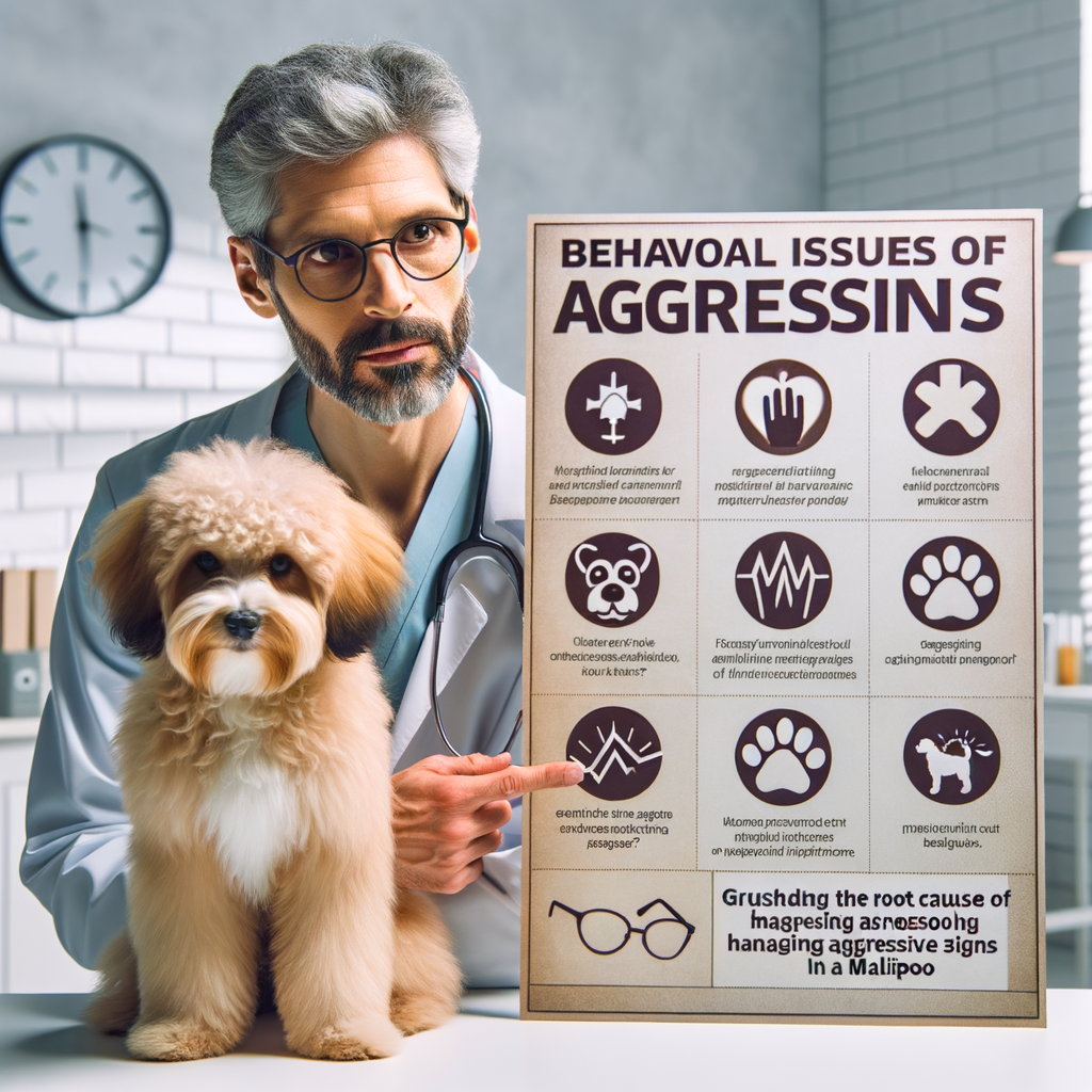 Veterinarian demonstrating Maltipoo aggression signs and addressing Maltipoo behavior problems, providing solutions and tips for understanding and dealing with aggressive Maltipoo behavior.
