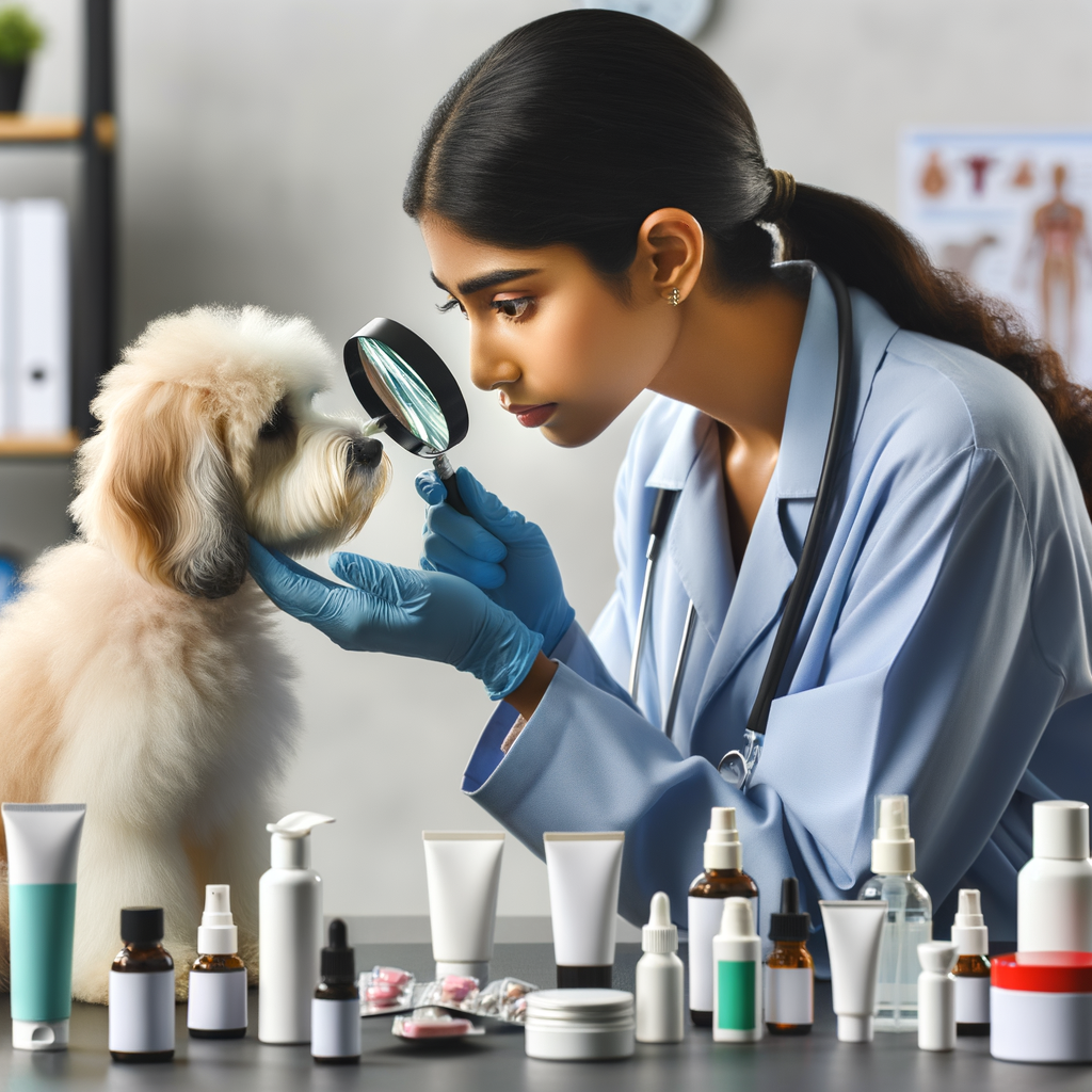 Veterinarian examining Maltipoo dry nose, showcasing causes and remedies for Maltipoo nose problems, highlighting the importance of Maltipoo health care and dry nose treatment for dogs.